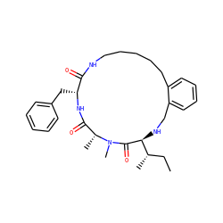 CC[C@H](C)[C@@H]1NCc2ccccc2CCCCCNC(=O)[C@@H](Cc2ccccc2)NC(=O)[C@@H](C)N(C)C1=O ZINC001772575105