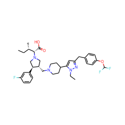 CC[C@H](C)[C@H](C(=O)O)N1C[C@H](CN2CCC(c3cc(Cc4ccc(OC(F)F)cc4)nn3CC)CC2)[C@@H](c2cccc(F)c2)C1 ZINC000028088257