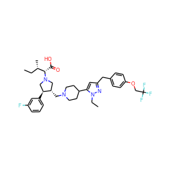 CC[C@H](C)[C@H](C(=O)O)N1C[C@H](CN2CCC(c3cc(Cc4ccc(OCC(F)(F)F)cc4)nn3CC)CC2)[C@@H](c2cccc(F)c2)C1 ZINC000028088080