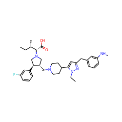 CC[C@H](C)[C@H](C(=O)O)N1C[C@H](CN2CCC(c3cc(Cc4cccc(NC)c4)nn3CC)CC2)[C@@H](c2cccc(F)c2)C1 ZINC000028014575