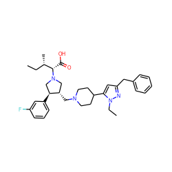 CC[C@H](C)[C@H](C(=O)O)N1C[C@H](CN2CCC(c3cc(Cc4ccccc4)nn3CC)CC2)[C@@H](c2cccc(F)c2)C1 ZINC000028010739