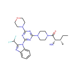 CC[C@H](C)[C@H](N)C(=O)N1CCN(c2nc(N3CCOCC3)nc(-n3c(C(F)F)nc4ccccc43)n2)CC1 ZINC000095582275