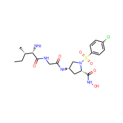 CC[C@H](C)[C@H](N)C(=O)NCC(=O)N[C@H]1C[C@@H](C(=O)NO)N(S(=O)(=O)c2ccc(Cl)cc2)C1 ZINC000169327207