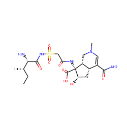CC[C@H](C)[C@H](N)C(=O)NS(=O)(=O)CC(=O)N[C@@]1(C(=O)O)[C@@H](O)C[C@H]2C(C(N)=O)=CN(C)C[C@H]21 ZINC000003974556