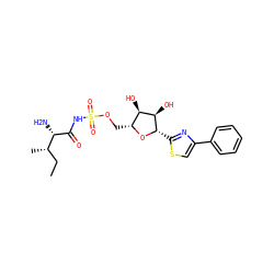 CC[C@H](C)[C@H](N)C(=O)NS(=O)(=O)OC[C@H]1O[C@@H](c2nc(-c3ccccc3)cs2)[C@H](O)[C@@H]1O ZINC000027298712