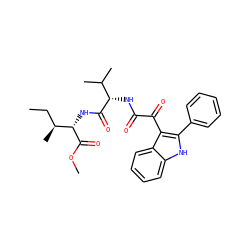 CC[C@H](C)[C@H](NC(=O)[C@@H](NC(=O)C(=O)c1c(-c2ccccc2)[nH]c2ccccc12)C(C)C)C(=O)OC ZINC000653889578