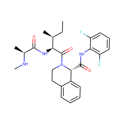 CC[C@H](C)[C@H](NC(=O)[C@H](C)NC)C(=O)N1CCc2ccccc2[C@H]1C(=O)Nc1c(F)cccc1F ZINC000211033169