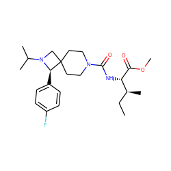 CC[C@H](C)[C@H](NC(=O)N1CCC2(CC1)CN(C(C)C)[C@@H]2c1ccc(F)cc1)C(=O)OC ZINC000058506610