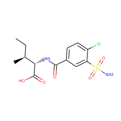 CC[C@H](C)[C@H](NC(=O)c1ccc(Cl)c(S(N)(=O)=O)c1)C(=O)O ZINC000029475553