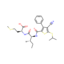 CC[C@H](C)[C@H](NC(=O)c1sc(SC(C)C)c(C#N)c1-c1ccccc1)C(=O)N[C@@H](CCSC)C(=O)O ZINC000103301109