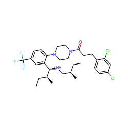 CC[C@H](C)[C@H](NC[C@H](C)CC)c1cc(C(F)(F)F)ccc1N1CCN(C(=O)CCc2ccc(Cl)cc2Cl)CC1 ZINC000036285621