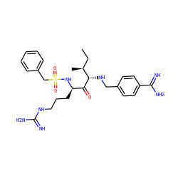 CC[C@H](C)[C@H](NCc1ccc(C(=N)N)cc1)C(=O)[C@@H](CCCNC(=N)N)NS(=O)(=O)Cc1ccccc1 ZINC000072178233