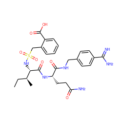 CC[C@H](C)[C@H](NS(=O)(=O)Cc1ccccc1C(=O)O)C(=O)N[C@@H](CCC(N)=O)C(=O)NCc1ccc(C(=N)N)cc1 ZINC000042833737