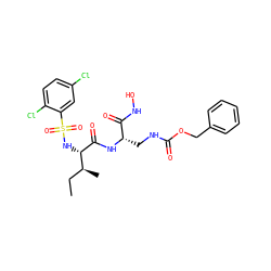 CC[C@H](C)[C@H](NS(=O)(=O)c1cc(Cl)ccc1Cl)C(=O)N[C@@H](CNC(=O)OCc1ccccc1)C(=O)NO ZINC000026501012