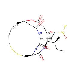 CC[C@H](C)[C@H]1NC(=O)[C@H]2CSSCC/C=C/[C@H](CC(=O)N[C@H](CC[S@+](C)[O-])C(=O)N2)OC(=O)C[C@@H]1O ZINC000072127772