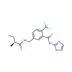 CC[C@H](C)C(=O)NCc1ccc(C(F)F)c(C(=O)Nc2ncc[nH]2)c1 ZINC000143355671