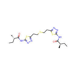 CC[C@H](C)C(=O)Nc1nnc(CCSCCc2nnc(NC(=O)[C@H](C)CC)s2)s1 ZINC000169697827