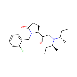 CC[C@H](C)N(C[C@H](O)[C@@H]1CCC(=O)N1Cc1ccccc1Cl)[C@@H](C)CC ZINC000027657380