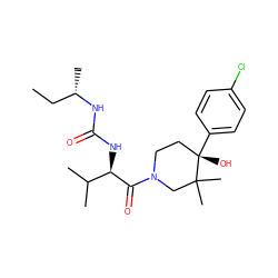 CC[C@H](C)NC(=O)N[C@@H](C(=O)N1CC[C@](O)(c2ccc(Cl)cc2)C(C)(C)C1)C(C)C ZINC000200480019