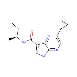 CC[C@H](C)NC(=O)c1c[nH]c2ncc(C3CC3)nc12 ZINC000095580821