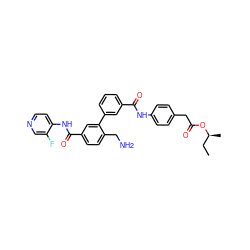 CC[C@H](C)OC(=O)Cc1ccc(NC(=O)c2cccc(-c3cc(C(=O)Nc4ccncc4F)ccc3CN)c2)cc1 ZINC000206426803