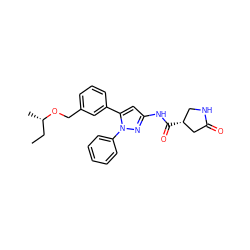 CC[C@H](C)OCc1cccc(-c2cc(NC(=O)[C@@H]3CNC(=O)C3)nn2-c2ccccc2)c1 ZINC000169707273