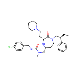 CC[C@H](CN1CC[C@H](CN(C)C(=O)NCc2ccc(Cl)cc2)N[C@H](CCN2CCCCC2)C1=O)c1ccccc1 ZINC001772632315