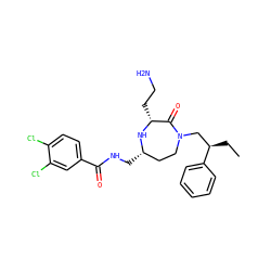 CC[C@H](CN1CC[C@H](CNC(=O)c2ccc(Cl)c(Cl)c2)N[C@H](CCN)C1=O)c1ccccc1 ZINC000216553753