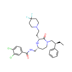 CC[C@H](CN1CC[C@H](CNC(=O)c2ccc(Cl)c(Cl)c2)N[C@H](CCN2CCC(F)(F)CC2)C1=O)c1ccccc1 ZINC000206914002