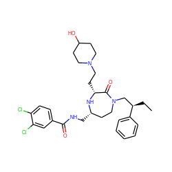 CC[C@H](CN1CC[C@H](CNC(=O)c2ccc(Cl)c(Cl)c2)N[C@H](CCN2CCC(O)CC2)C1=O)c1ccccc1 ZINC000206908312