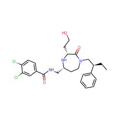 CC[C@H](CN1CC[C@H](CNC(=O)c2ccc(Cl)c(Cl)c2)N[C@H](CCO)C1=O)c1ccccc1 ZINC000206926915