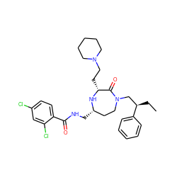 CC[C@H](CN1CC[C@H](CNC(=O)c2ccc(Cl)cc2Cl)N[C@H](CCN2CCCCC2)C1=O)c1ccccc1 ZINC000206884838