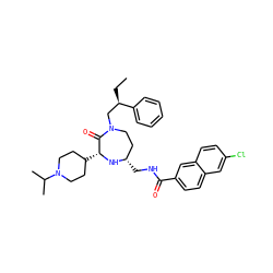 CC[C@H](CN1CC[C@H](CNC(=O)c2ccc3cc(Cl)ccc3c2)N[C@H](C2CCN(C(C)C)CC2)C1=O)c1ccccc1 ZINC000145622436