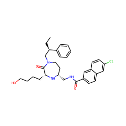 CC[C@H](CN1CC[C@H](CNC(=O)c2ccc3cc(Cl)ccc3c2)N[C@H](CCCCO)C1=O)c1ccccc1 ZINC000207823905