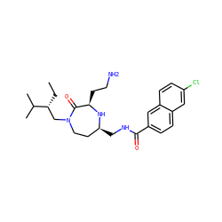 CC[C@H](CN1CC[C@H](CNC(=O)c2ccc3cc(Cl)ccc3c2)N[C@H](CCN)C1=O)C(C)C ZINC000206896694