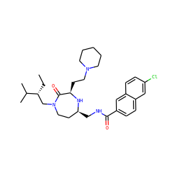 CC[C@H](CN1CC[C@H](CNC(=O)c2ccc3cc(Cl)ccc3c2)N[C@H](CCN2CCCCC2)C1=O)C(C)C ZINC000206893523