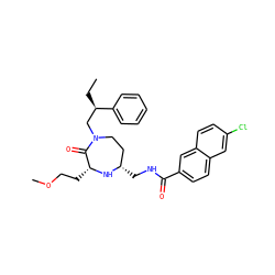 CC[C@H](CN1CC[C@H](CNC(=O)c2ccc3cc(Cl)ccc3c2)N[C@H](CCOC)C1=O)c1ccccc1 ZINC000207823740