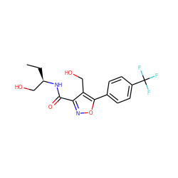 CC[C@H](CO)NC(=O)c1noc(-c2ccc(C(F)(F)F)cc2)c1CO ZINC000072176427