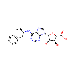 CC[C@H](Cc1ccccc1)Nc1ncnc2c1ncn2[C@@H]1O[C@H](C(=O)O)[C@@H](O)[C@H]1O ZINC000048998053