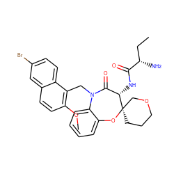 CC[C@H](N)C(=O)N[C@H]1C(=O)N(Cc2c(OC)ccc3cc(Br)ccc23)c2ccccc2O[C@@]12CCCOC2 ZINC001772607190