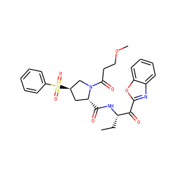 CC[C@H](NC(=O)[C@@H]1C[C@@H](S(=O)(=O)c2ccccc2)CN1C(=O)CCOC)C(=O)c1nc2ccccc2o1 ZINC000096908166