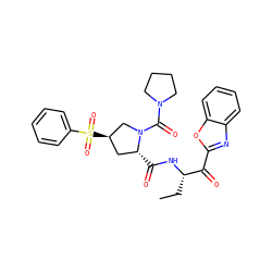 CC[C@H](NC(=O)[C@@H]1C[C@@H](S(=O)(=O)c2ccccc2)CN1C(=O)N1CCCC1)C(=O)c1nc2ccccc2o1 ZINC000096908168