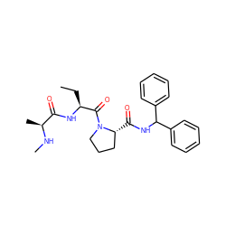 CC[C@H](NC(=O)[C@H](C)NC)C(=O)N1CCC[C@H]1C(=O)NC(c1ccccc1)c1ccccc1 ZINC000059201470