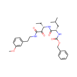 CC[C@H](NC(=O)[C@H](CC(C)C)NC(=O)OCc1ccccc1)C(=O)C(=O)NCCc1cccc(OC)c1 ZINC000013759540