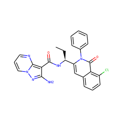 CC[C@H](NC(=O)c1c(N)nn2cccnc12)c1cc2cccc(Cl)c2c(=O)n1-c1ccccc1 ZINC000219868739