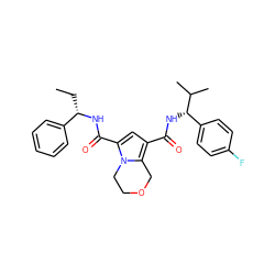 CC[C@H](NC(=O)c1cc(C(=O)N[C@@H](c2ccc(F)cc2)C(C)C)c2n1CCOC2)c1ccccc1 ZINC000146072341