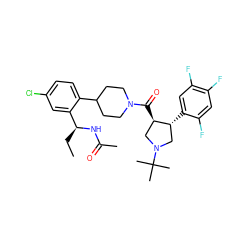 CC[C@H](NC(C)=O)c1cc(Cl)ccc1C1CCN(C(=O)[C@@H]2CN(C(C)(C)C)C[C@H]2c2cc(F)c(F)cc2F)CC1 ZINC000029042847