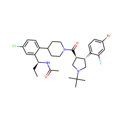 CC[C@H](NC(C)=O)c1cc(Cl)ccc1C1CCN(C(=O)[C@@H]2CN(C(C)(C)C)C[C@H]2c2ccc(Br)cc2F)CC1 ZINC000029043278