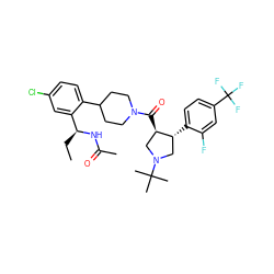 CC[C@H](NC(C)=O)c1cc(Cl)ccc1C1CCN(C(=O)[C@@H]2CN(C(C)(C)C)C[C@H]2c2ccc(C(F)(F)F)cc2F)CC1 ZINC000029043094