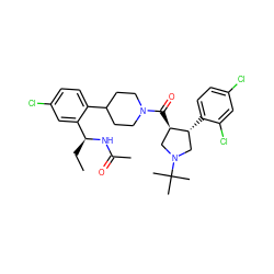 CC[C@H](NC(C)=O)c1cc(Cl)ccc1C1CCN(C(=O)[C@@H]2CN(C(C)(C)C)C[C@H]2c2ccc(Cl)cc2Cl)CC1 ZINC000029043535